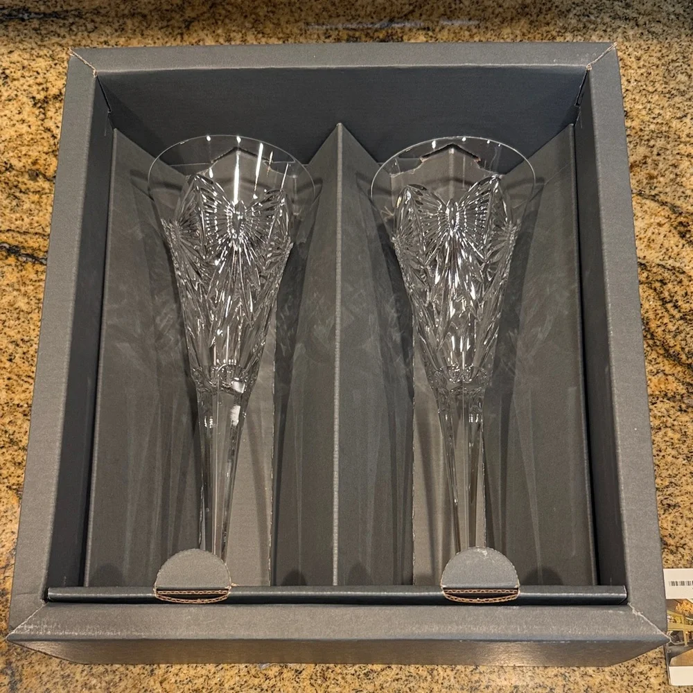 Waterford Crystal Millennium Collection Happiness Toasting Flutes New in Box